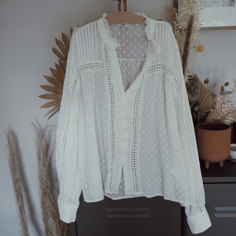 ZARA Contrast dotted mesh blouse